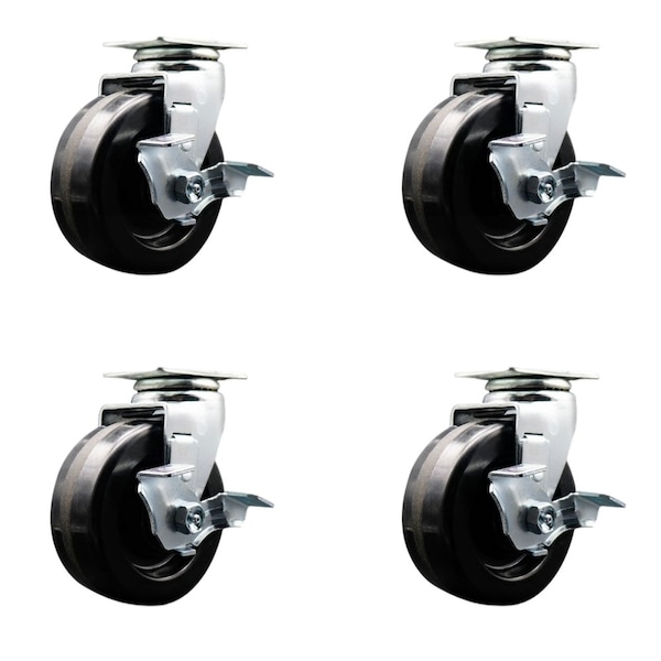 Tool Box Caster Wheel Set 5'' Phenolic Swivel Casters, 4PK